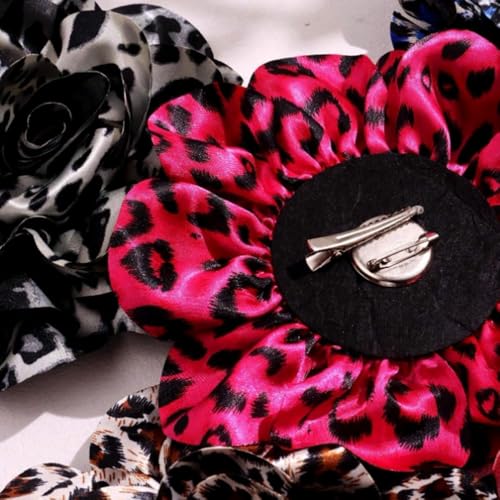 Image of Satin Fabric Rose Flower Brooches Dainty Leopard print Dyed Large Brooches Pins for Women Elegant Rose Flower Brooches Wedding Party Dance Dress Suit Ceremony Clothes Accessories Jewelry 7.5in