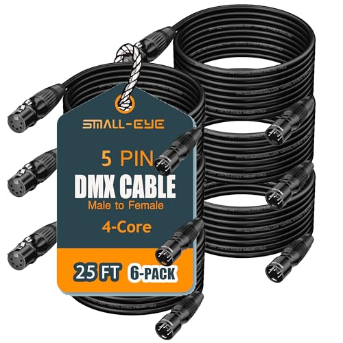 SMALL-EYE 5 Pin DMX Cables 25 ft 6-Pack, 4-Core Male to Female