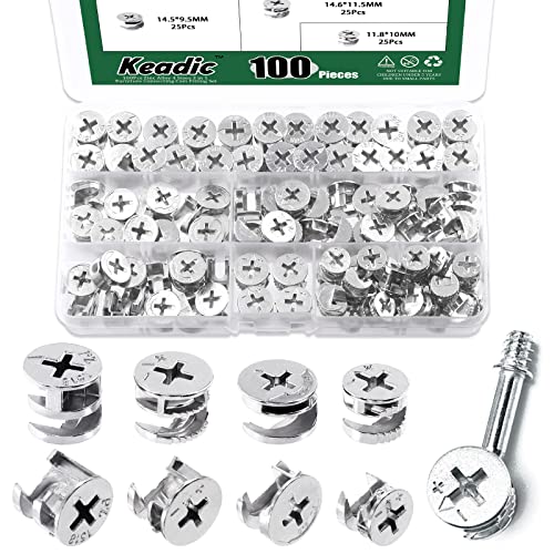 Keadic 100 Pcs 4 Sizes Furniture Connecting Cam Lock Fittings Assortment Kit