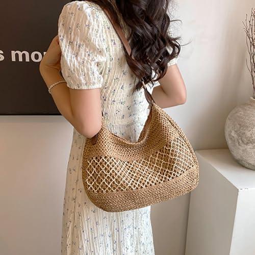 Image of Straw Bags For Women, Summer Beach Purse Tote Large Woven Shoulder Bag Vacation Handbags Underarm Bag Summer Straw Purses