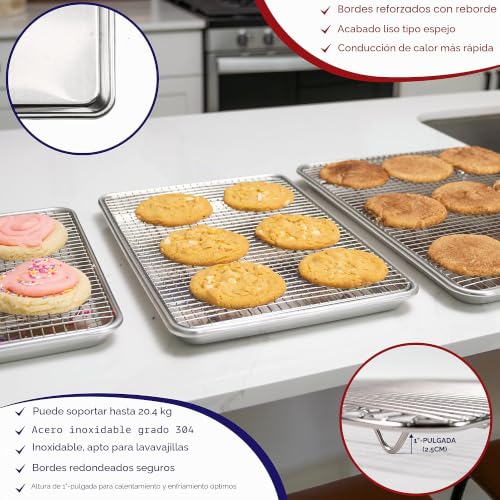 Miniatura 4 de Kitchenatics Bandeja Para Asar Y Hornear Con Rejilla De Alambre: Bandeja Para Horno Con Rejilla De Enfriamiento Rustidera De Acero Inoxidable - 27 Cm X 39,62 Cm