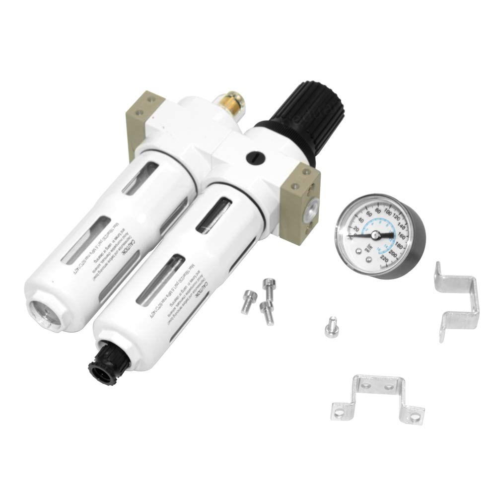 Beduan Combo regulador de filtro de aire comprimido NPT de 3/8 pulgadas (0-230 psi), filtro de compresor de herramienta de aire, separador de trampa de agua/aceite con calibre, drenaje manual