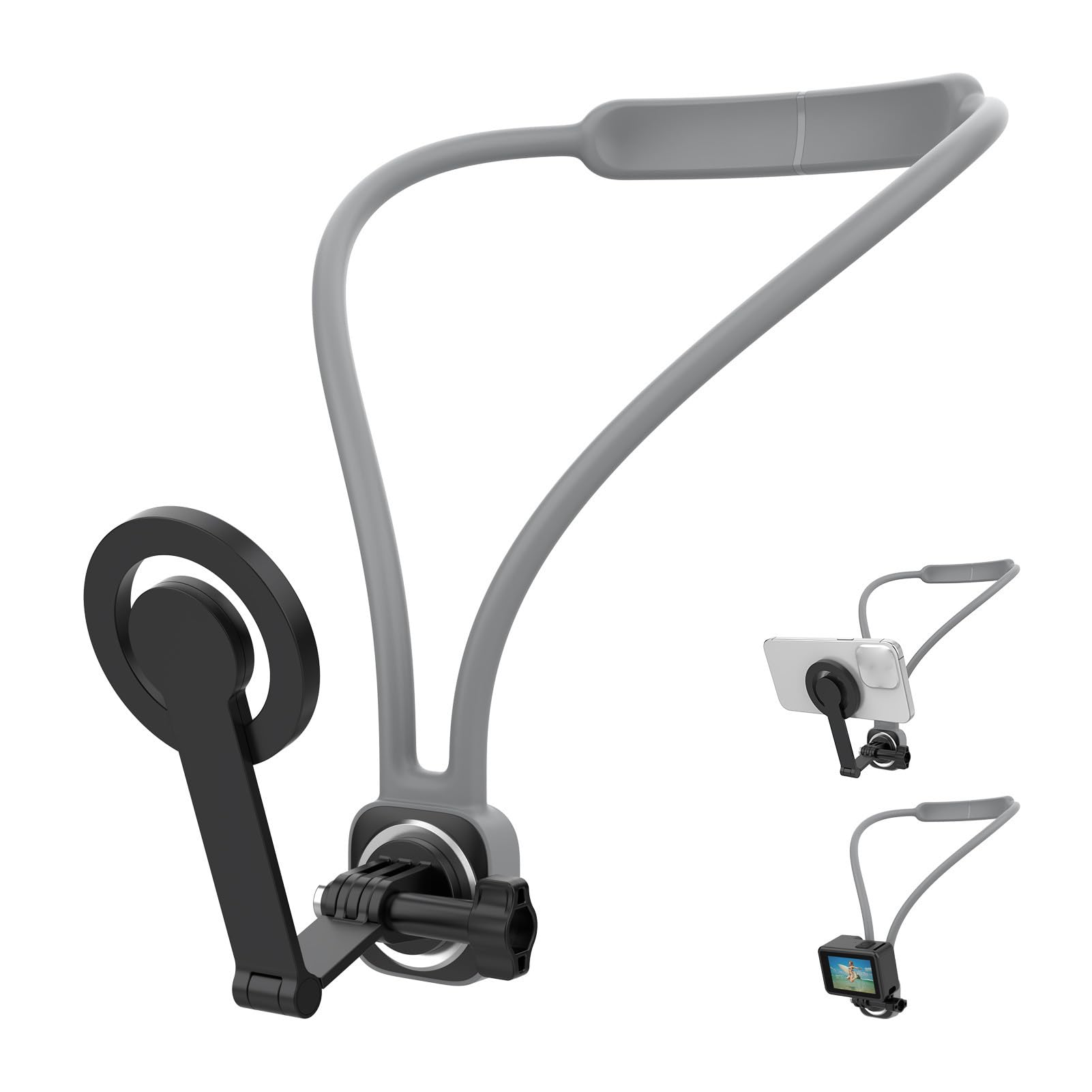 Asixxsix Supporto Magnetico per Collo Telefono, 16 Magneti N52 con Pulsante | Supporto da collo a mani libere per smartphone, action camera, collo di cigno regolabile a 180°, comodo cinturino in silicone