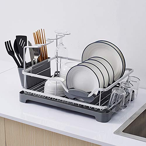 Soporte para platos de hierro resistente con cesta de almacenamiento 3