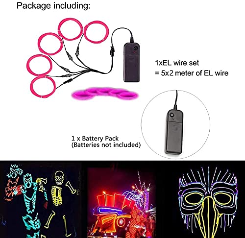 Image of MaxLax EL Wire Pink, Neon Wire Light 5 in 2 Meter, Electroluminescent Wire for Halloween Decoration, Christmas Party, DIY Decoration