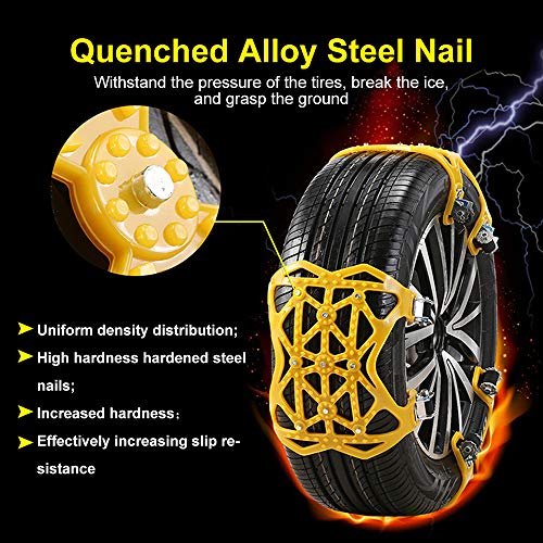 soyond Snow Chains Car Anti Slip Snow Tire Chains Adjustable Anti-Skid Chains Car Tire Snow Chains for Car/SUV/Trucks (Set of 6 Width 165-275mm/6.4-10.9'')