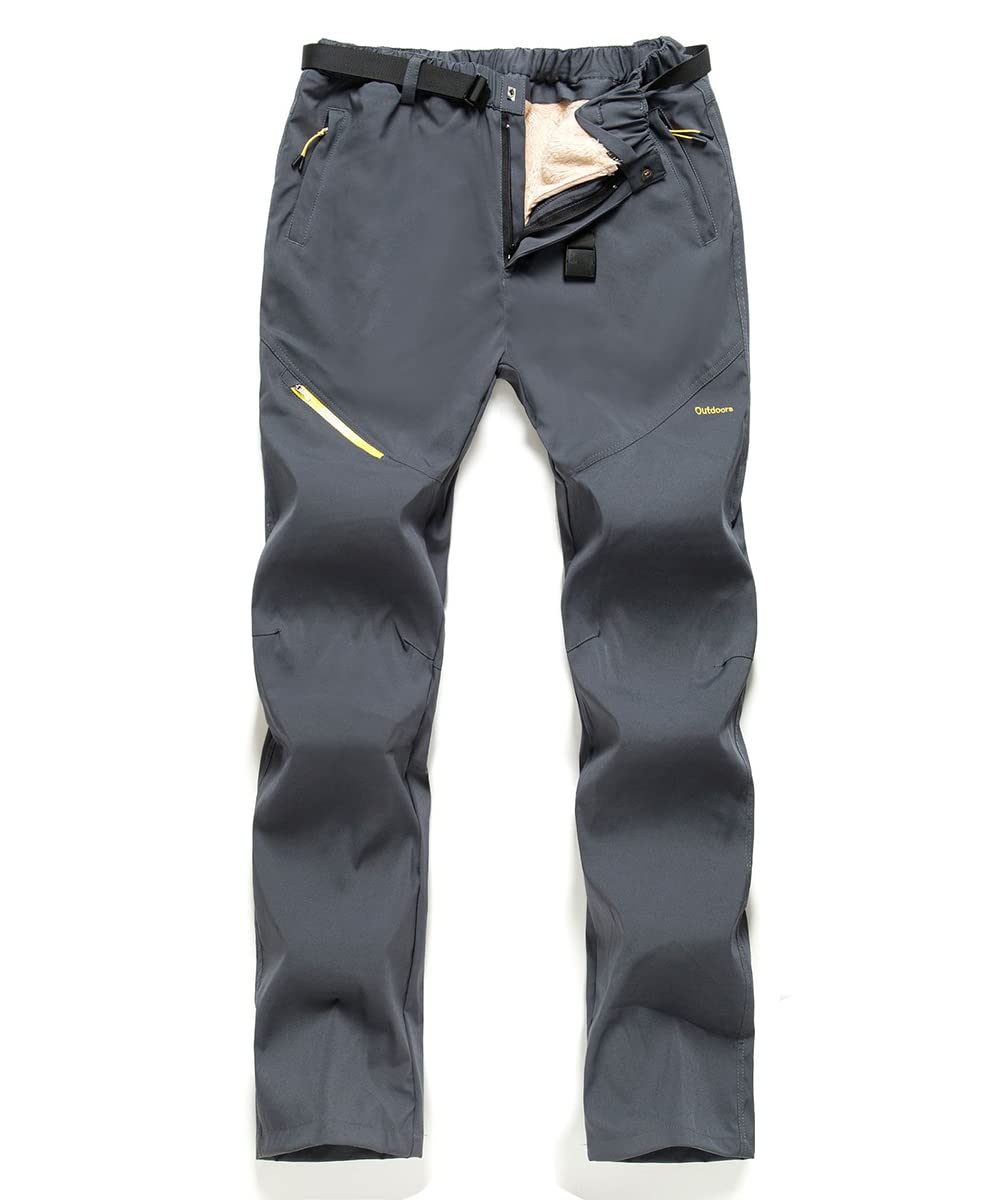 Men's 2 in 1 Sherpa Lined Snow Ski Detachable Pants Water Resistant Softshell Multi-Pocket Pant (No Belt)