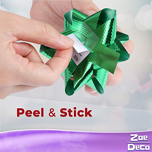 Zoe Deco Star Bows in Boxed Set (Assorted Colors & Sizes, 100 pc), 2 Rolls of Ribbon, Self-Adhesive Gift Wrapping Bows, Small & Medium Christmas Bows