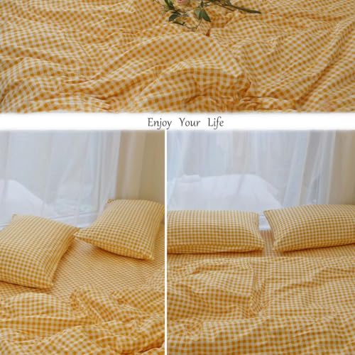 Image of Nayoroom Yellow Gingham Duvet Cover Queen Checkered Dorm Bedding