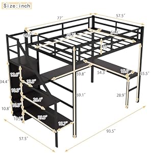 Full size metal loft bed with desk and wardrobeheavy duty loft bed frame with storage stairsled loft bed full with charging station space saving loft bed full for kidsteensadultsblack  urban country home decor