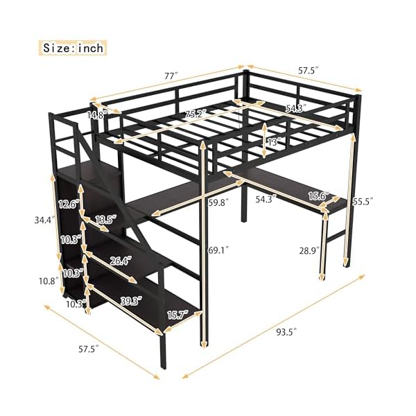 Full size metal loft bed with desk and wardrobeheavy duty loft bed frame with storage stairsled loft bed full with charging station space saving loft bed full for kidsteensadultsblack  urban country home decor
