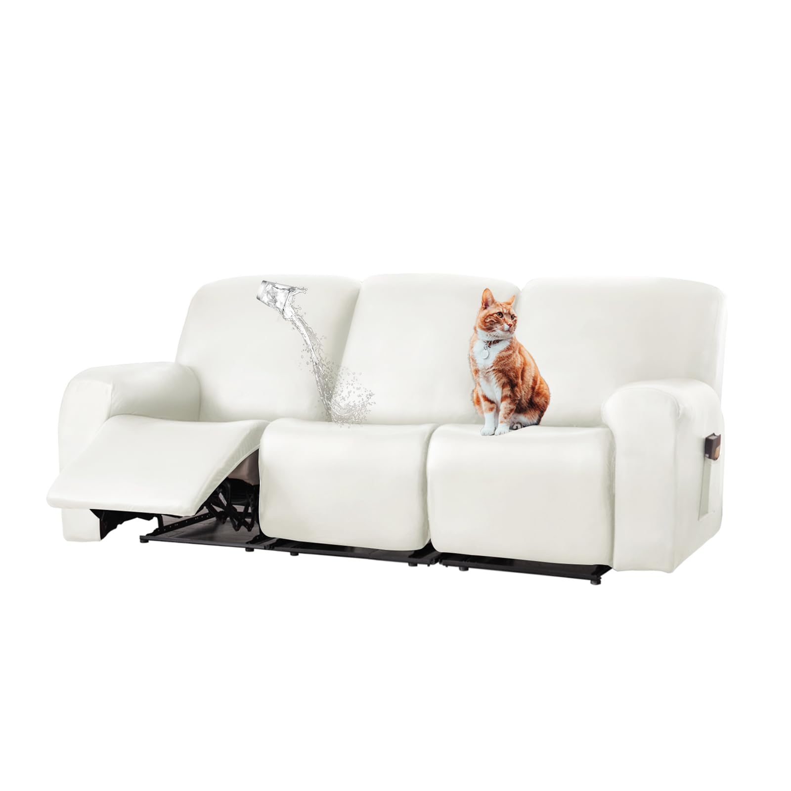 CACXKEP Cream Leather Recliner Chair Cover for Reclining Chair 8 Pieces Stretch Recliner Cover Recliner Chair Covers Waterproof Recliner Slip Cover