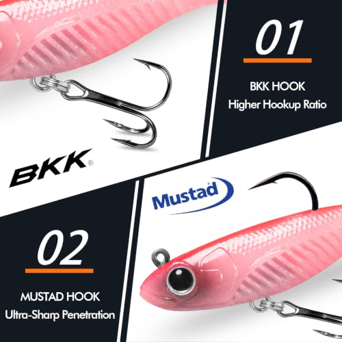 Image of TRUSCEND Duramax TPE Soft Fishing Lures with BKK Hooks, Easy Catch Curly & T-Tail for Trembly Sinking & Vibrating Swim, UV or Glow Effect for All Conditions, Pre-rigged Swimbait for Bass Trout Crappie