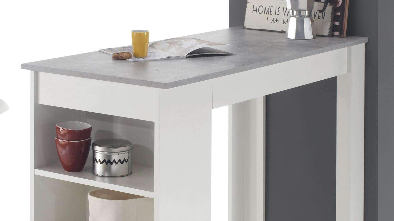 AVANTI TRENDSTORE - Cuba - Tavolo da bar in legno laminato, piano in ottica cemento e struttura bianca. Dimensioni LAP 115x103x50 cm