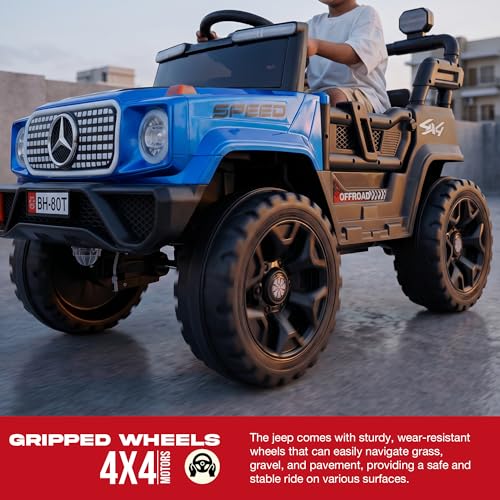 Image of Baybee SpeedRover Baby Battery Operated Jeep for Kids | Ride on Toy Electric Car with 4x4 Motors, Swing Mode, Led Lights & Music | Rechargeable Electric Ride on Toy Car for Kids 2 to 6 Years (Blue)