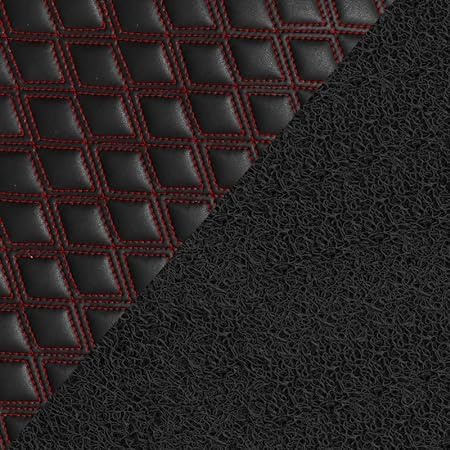 Image of NEXTA 7D Premium Faux Leather Custom Fitted Car Floor Mats for MG Majestor - 7 Seater (All 3 Rows) II Double Stitching II 7 Layer Protection II 100% Waterproof & Washable - (Black with Red)
