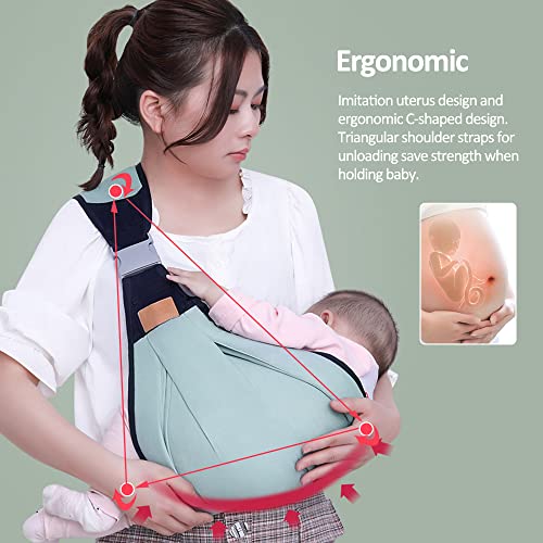 HINATAA Breathable Baby Sling, Adjustable Baby Carrier, Baby Carrier Wrap, Quick Dry, Thick Shoulder Straps for 0-36 Months Baby (Green A) - Image 3