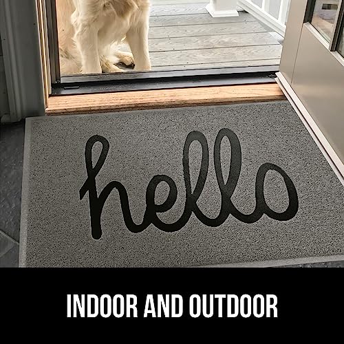 Gorilla Grip Dirt Grabber Hello Mesh Doormat, Waterproof All Weather Welcome Mat, Low Profile Entryway Mats For Home, Indoor Outdoor Front Entrance And Back Sliding Door, Washable, 30X17, Gray/Black #TOP7
