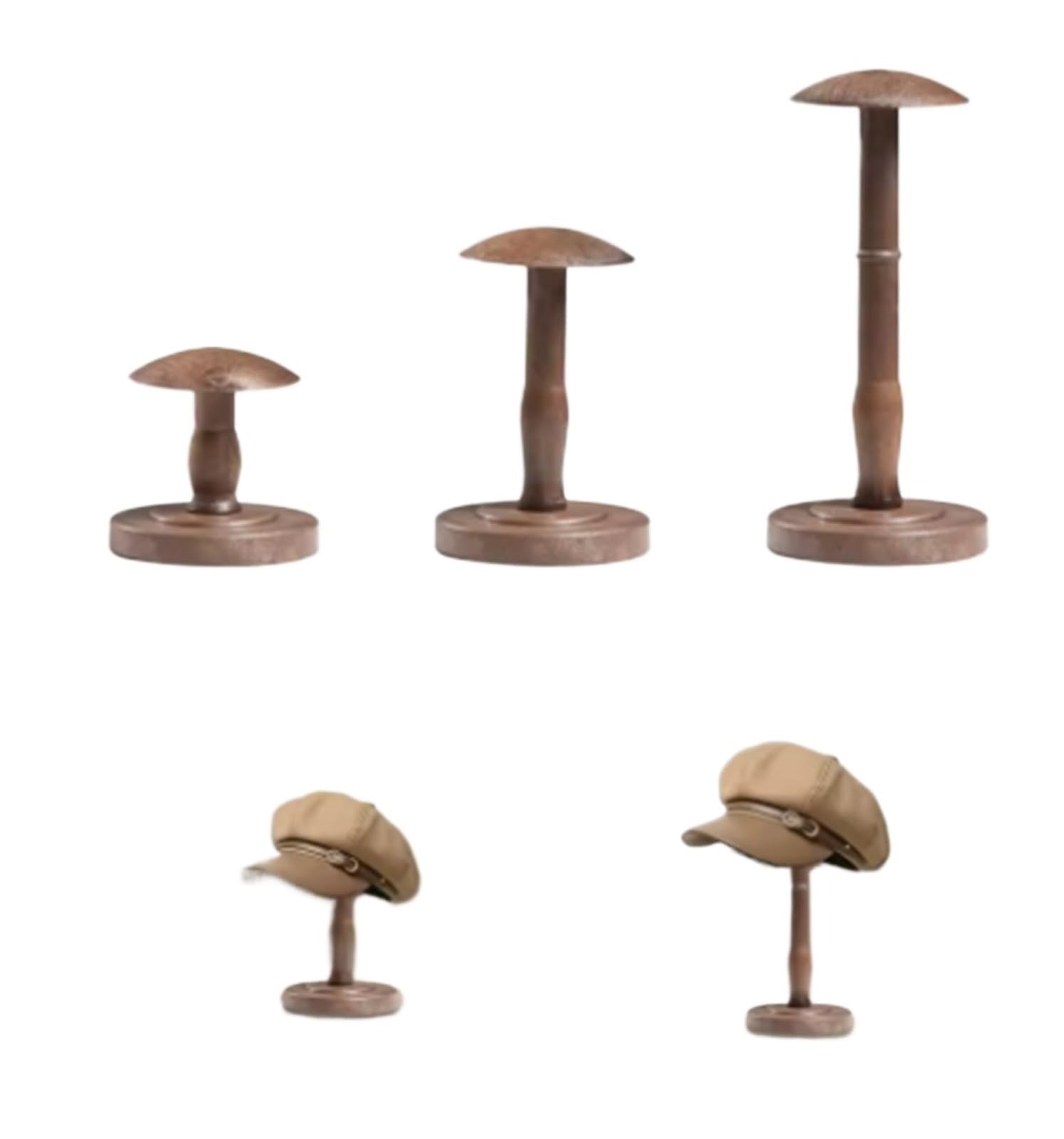 zyrqon Wig Head Display Wood Domed Rustic Hat Holder Vintage Countertop Helmet Organizer For Home Tabletop Decoration Closet(S)