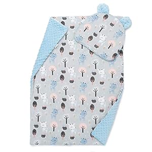 EliMeli Baby-Set BABYDECKE mit Kissen Babybettwäsche Minky Decke mit Kopfkissen für Mädchen und Junge Kuscheldecke mit Kinderkissen für Kinderwagen oder Bett (75×100, Blau – Reh)