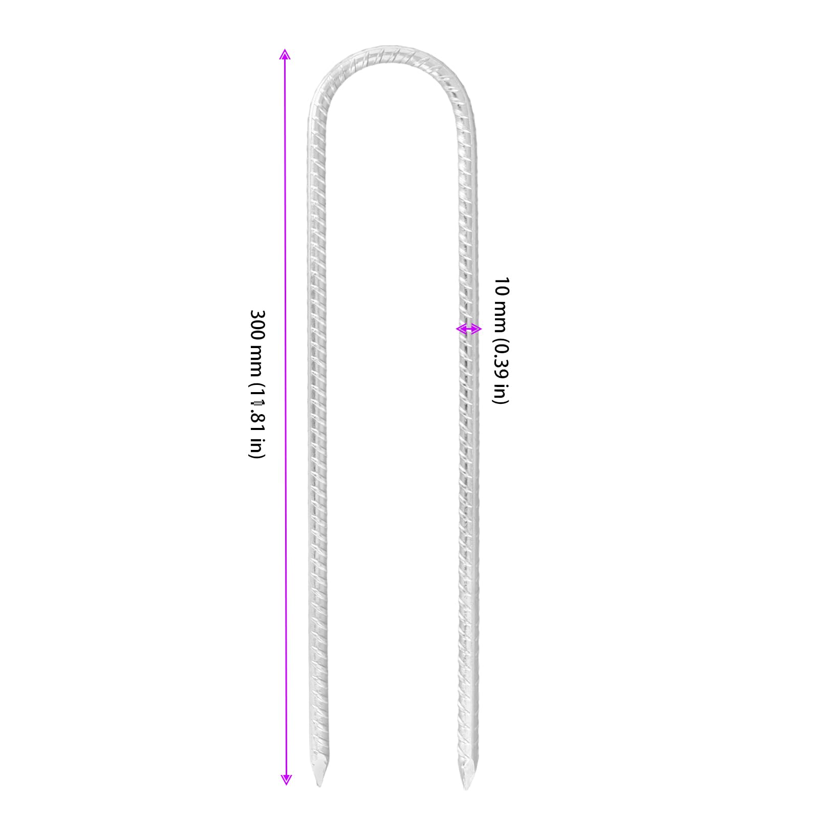 TAICHEUT 20 PCS 12 Inch U Shaped Rebar Stakes, Galvanized Steel Ground Rebar Stakes, Heavy Duty U Shaped Pegs for Garden Camping Tents Trampoline Swing Sets - Image 2