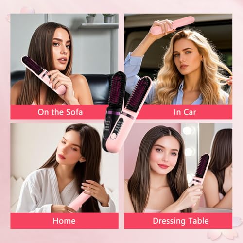Cordless Hair Straightener Brush, Portable Straightening Brush for Women, Mini Negative Io - image 7