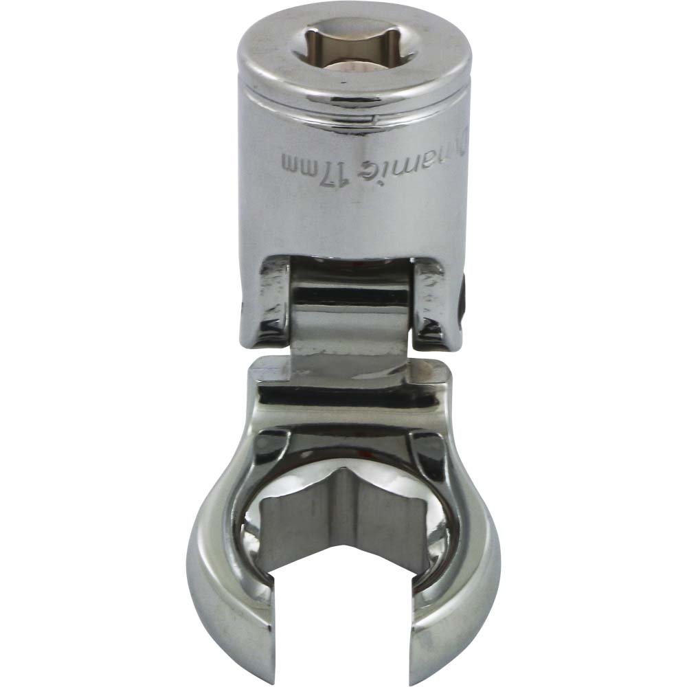 Dynamic Tools 3/8" Drive Metric 17mm Flex Head, Crow Foot Flare Nut Socket, Chrome Finish