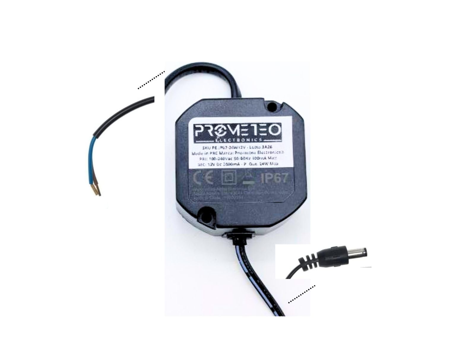 Alimentatore IP67 12V Dc 24W 2A da incasso su 503 compatibile per videosorveglianza/illuminazione Led - 47.5 x 50 x 25mm
