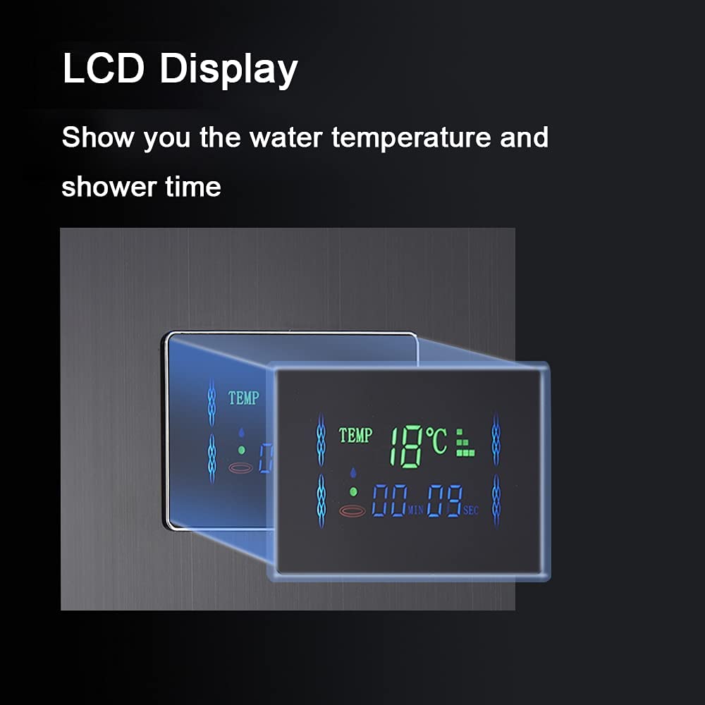 AWorddy LED Colonna Doccia Idromassaggio Miscelatore per Vasca con 5 Funzioni Pannello Doccia Set in 304 Acciaio Inox Sistema Set Doccia con Soffione Fisso,Massaggi,Doccetta e Bocca Vasca,Nera