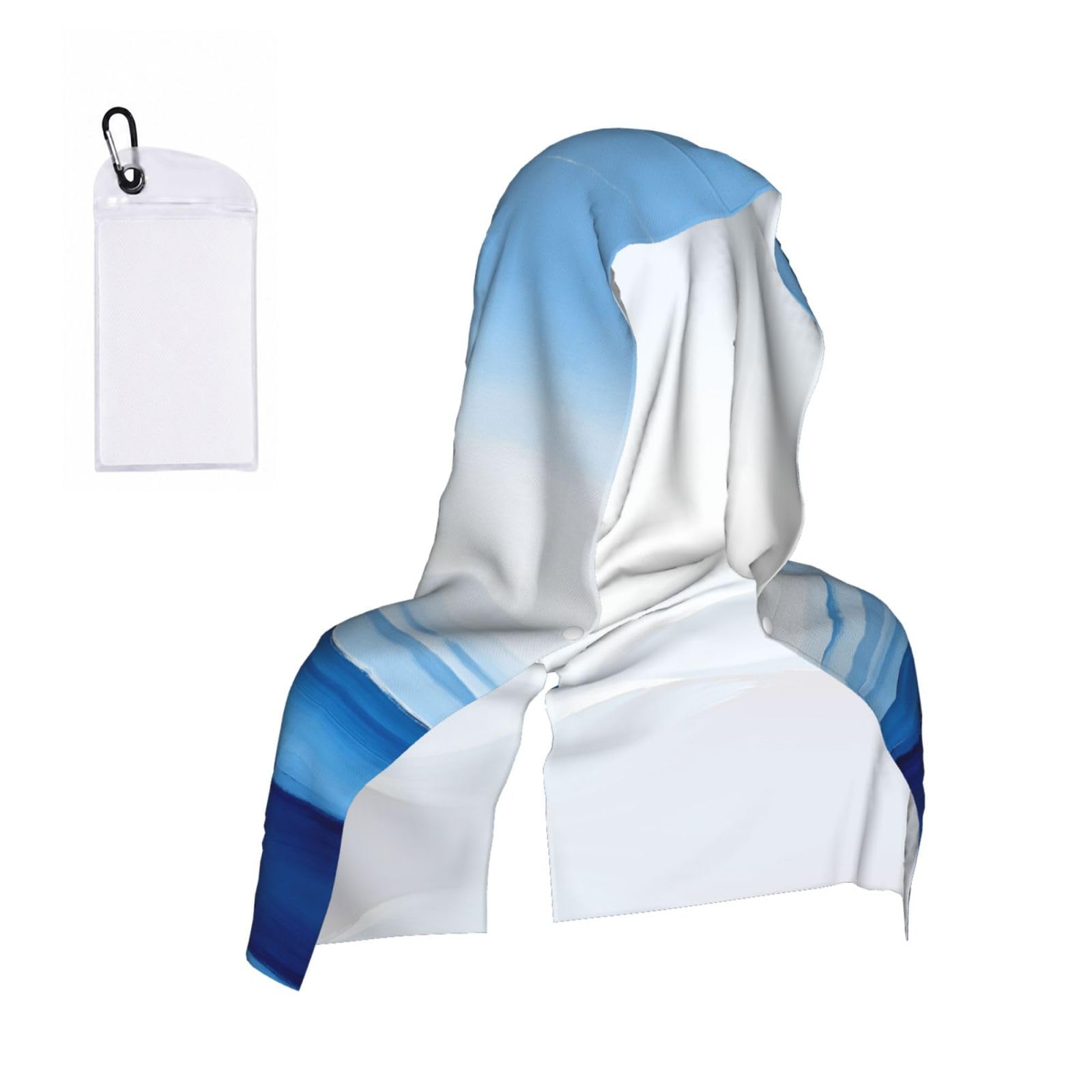 CNTDBU Marina Blue Wave Cooling Towel Hooded-Instant Chill Neck Cover for Sports, UV Cooling Rag for Running Gym