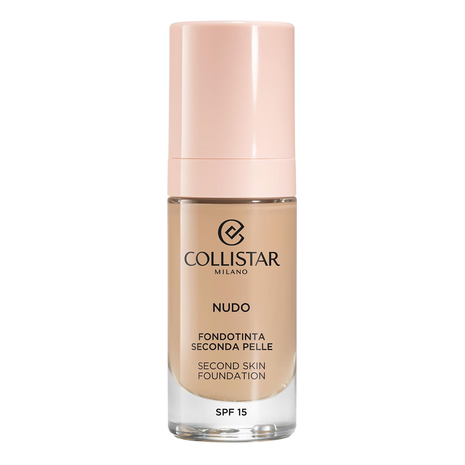 Collistar Nude Second Skin Foundation, Long Lasting, Light Modular Coverage, Waterproof, Radiant Skin, Luminous Finish, SPF 15, 2R Beige Rosato, 30 ml