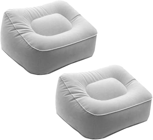 FAVOMOTO Taburete inflable de viaje para reposapiés de 2 piezas, almohada gris fácil de inflar
