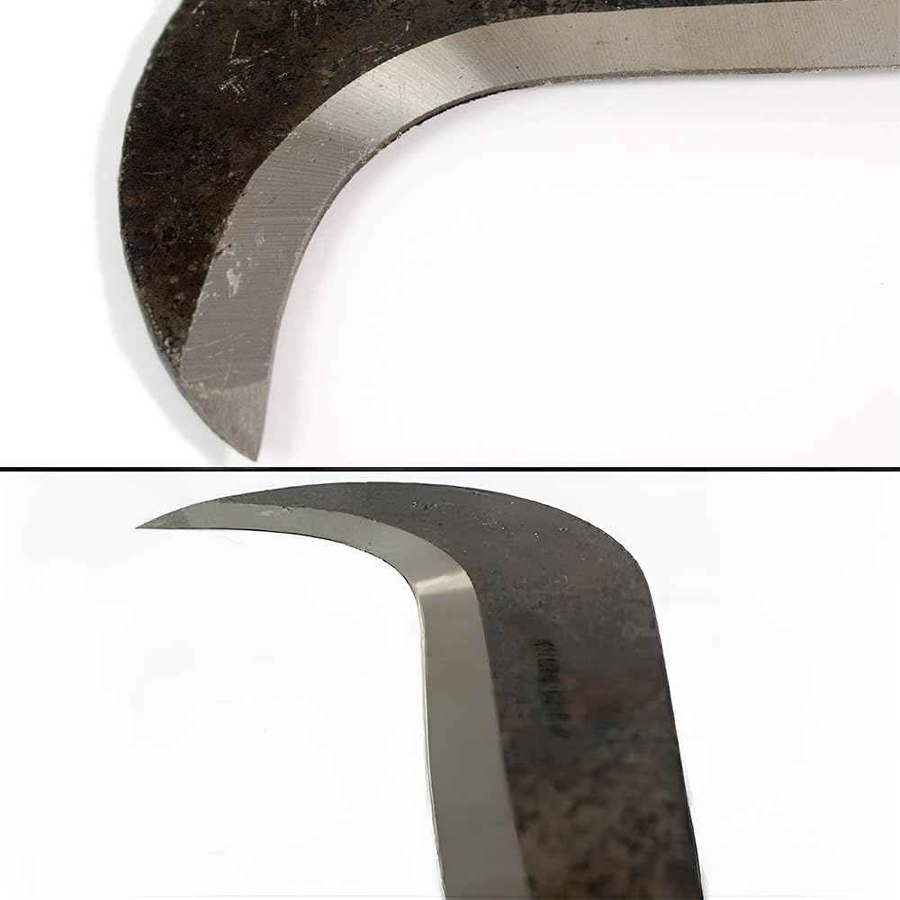 4betterdays.com Handgeschmiedetes Schweizer Gertel mit Ledergriff inkl. Gratis Schleifstein - Staudensichel, Handsichel, Sichel Garten, Sichelmesser/made in Germany