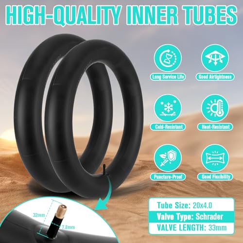 20/26×4.0 Fat Tire for Ebike and MTB, High-Performance 26/20×4.0 Fat Tires Set with 20×4 Tire Tube Puncture Proof, Heavy Duty 20×4 Bike Tires Durable All-Terrain