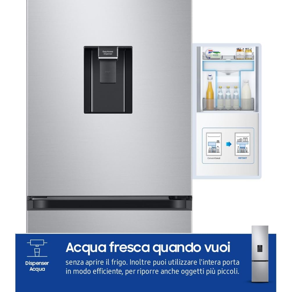 Samsung Frigorifero Combinato EcoFlex AI RB38C634DSA/EF con Dispenser dell'Acqua, WiFi, SpaceMax, Total No Frost, Motore Digital Inverter Garantito 20 Anni, 386 L, LxAxP: 59,5x203x65,8 cm, Silver Inox