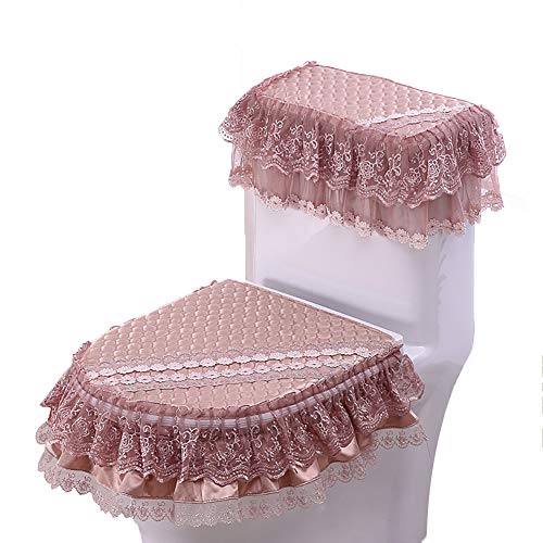 H·Aimee Toilettensitzabdeckungen,WC dreiteiliger Anzug Toiletten-Abdeckung Set Elegante Spitze Toilettensitzabdeckung WC…
