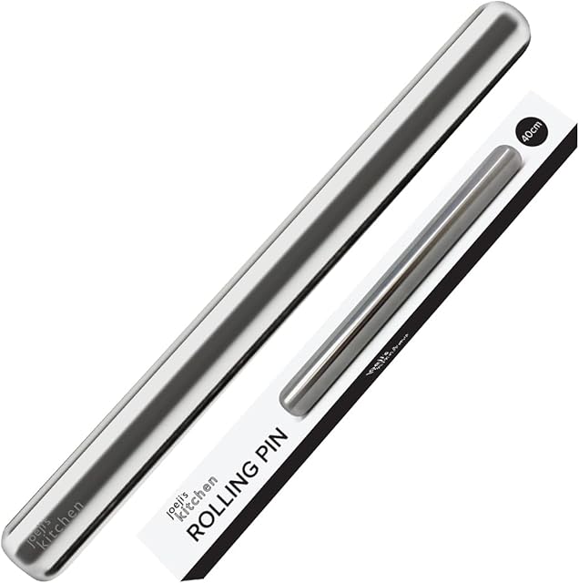 Joejis Metal Rolling Pin 40cm - Food Grade Stainless Steel - Non-Stick - Temperature Control for Baking Pastry Pizza Dough Cookies Cake and More