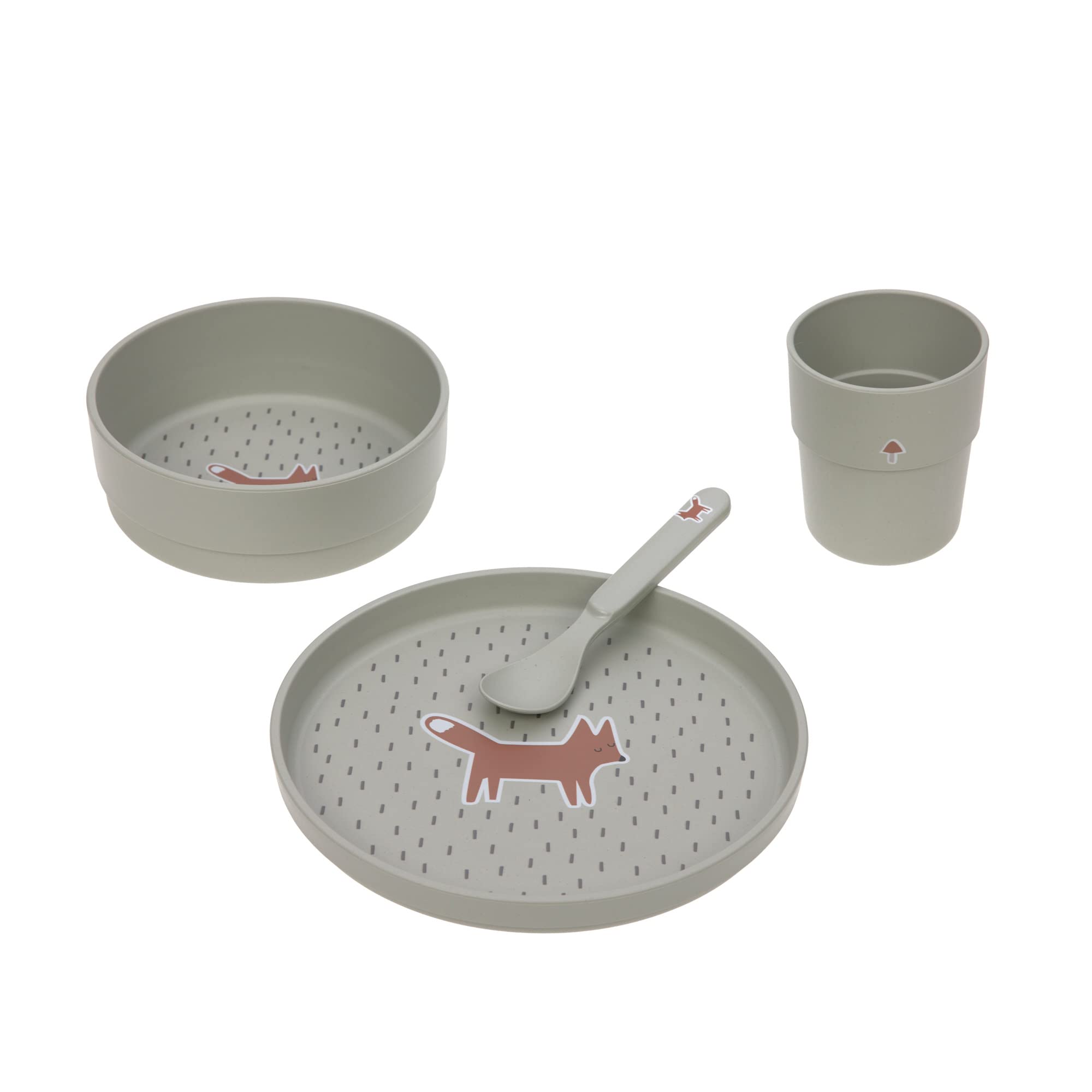 LÄSSIG Set di stoviglie per bambini, piatto ciotola tazza cucchiaio, senza BPA/Dish Set PP/Cellulose Little Forest Fox