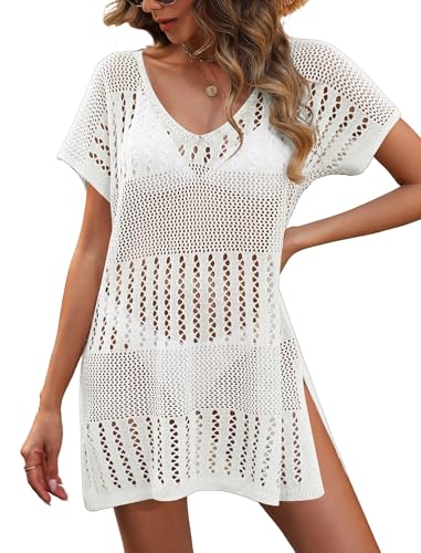 AI'MAGE Women Swimsuit Crochet Cover Up Hollow Out Bathing Suit Coverup 2025 V Neck Swimwear Side Split Beach Dress S-XXL - Main Image