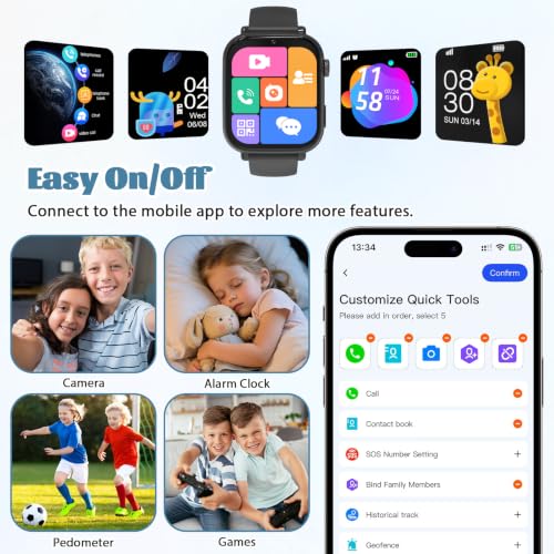 Image of 4G Kids Smart Watch for Boys Girls with GPS Tracker, SOS, Two Way Call Video Calling Voice Chat,School Mode, Alarm Clock,Safe Zones,Pedometer,Stopwatch,Games Children Smartwatch for 4-12 (4G Blac)