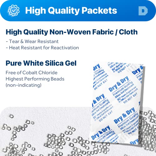 Image of Dry & Dry 30 Gram [20 Packets] Silica Gel Packets Desiccants, Silica Packets - Rechargeable Moisture Absorbers for Food Storage, Electronics, 3D Filament & Safes