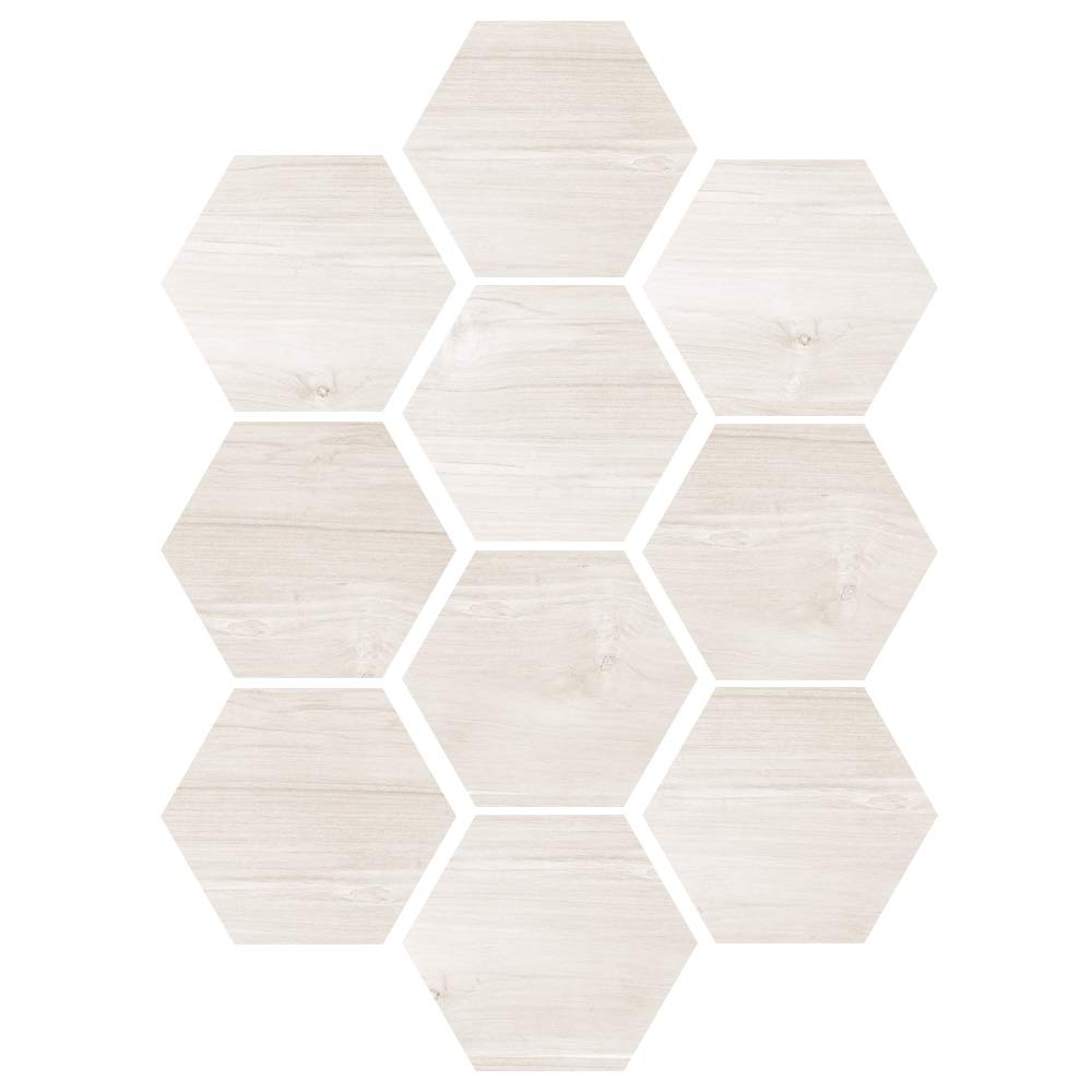 Adhesivos hexagonales de pared y suelo texturizados en madera blanca decorativa para el hogar