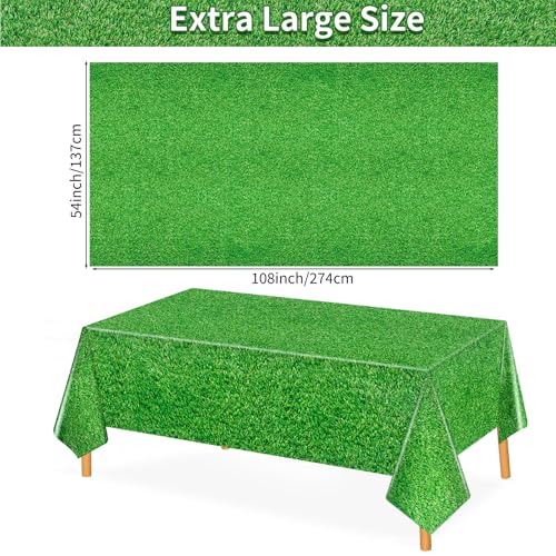 Image of 54 x 108 Inch Grass Party Tablecloths Disposable Plastic Green Table Cover for Golf Birthday Party Hole in One Decorations Outdoor Indoor Supplies
