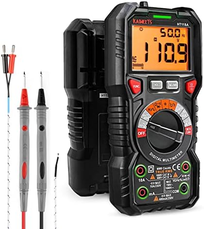 KAIWEETS Digital Multimeter mit LED-Buchsen, Strommessgerät True RMS Auto-Range 6000 Zähler, misst Spannung,Kapazität, Temperatur, Widerstand für Elektriker