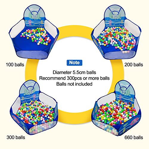 LOJETON Kids Ball Pit, Pop Up Children Play Tent, Toddler Ball Pool Baby Crawl Playpen with Basketball Hoop, Portable Toys for Girls Boys, 4 ft / 120 cm, Balls Not Included, Ocean