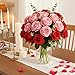 Auihiay 14PCS Red Roses Artificial Flowers, Fake Red Roses Bouquet with Long Stems for Romantic Valentine's Day, Anniversary, Wedding & Home Decoration