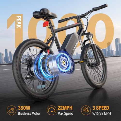 Electric E-Bike | 48V 249 Wh Removable Battery | 1000W Peak Motor | 22 mph Top Speed | 30-45 Range | Front Shock Absorber | LED Headlights | 20Inch All-Terrain Fat Tires | - Image 3
