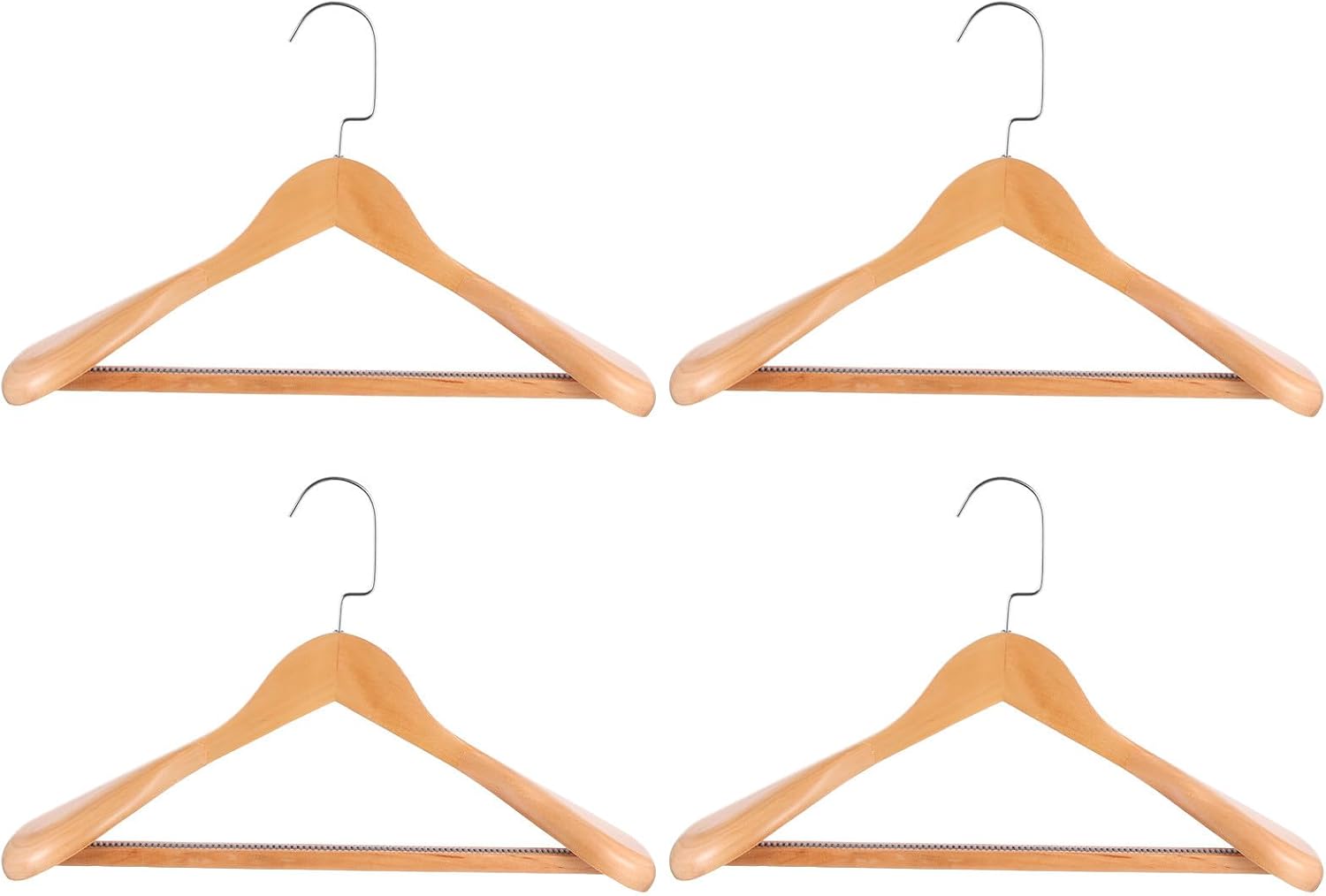BESPORTBLE Wooden Clothing Hangers Wide Shoulder Suit Hangers Natural Solid Wood for Women Flat Hook Non-Slip Clothes Storage 4pcs