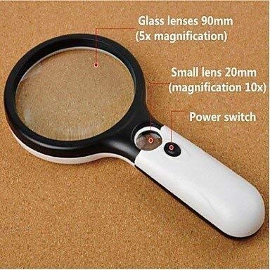Handlupe mit 75-mm-3-facher / 22-mm-45-facher Vergrößerung und 3-LED-Lichtplatte