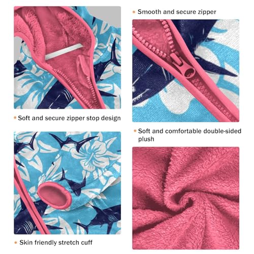 OTVEE Navy Shark Tropical Flowers Kids Hoodie Jacket Fall Spring Full Zip Warm Outwear Coat3